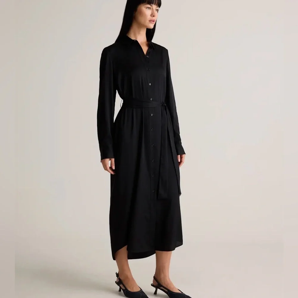 Quince black stretch washable silk shirtdress size small- NWOT - Picture 7 of 16